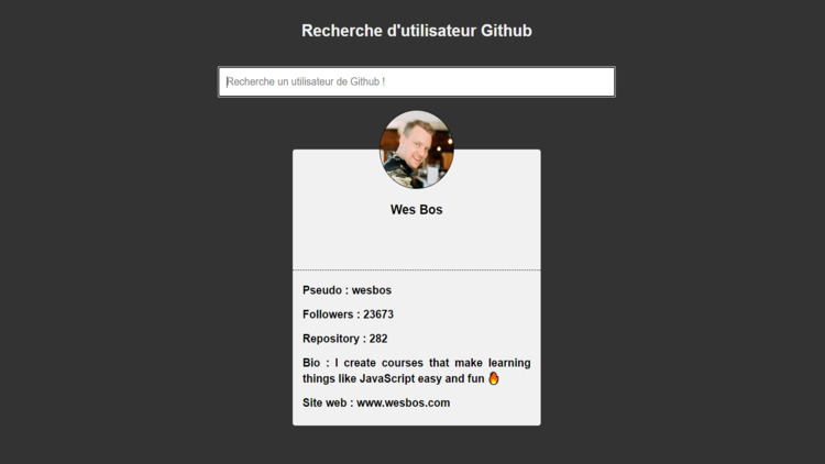 page d'accueil du github finder